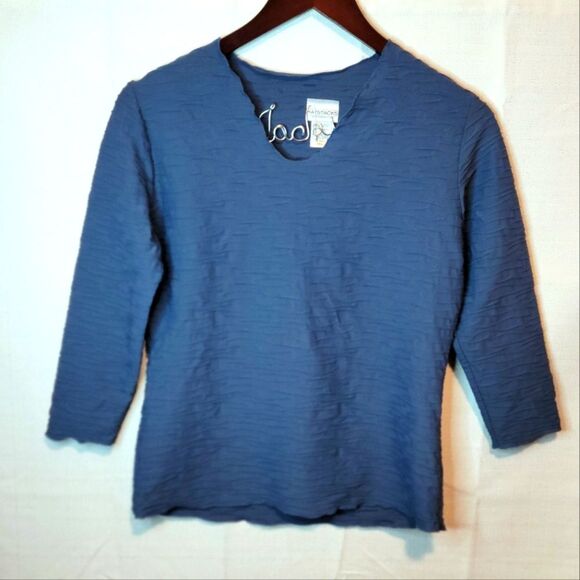 Haystacks Blue Indigo Crinkle Brazilian Surreal Textured Top Size Small - Picture 1 of 9